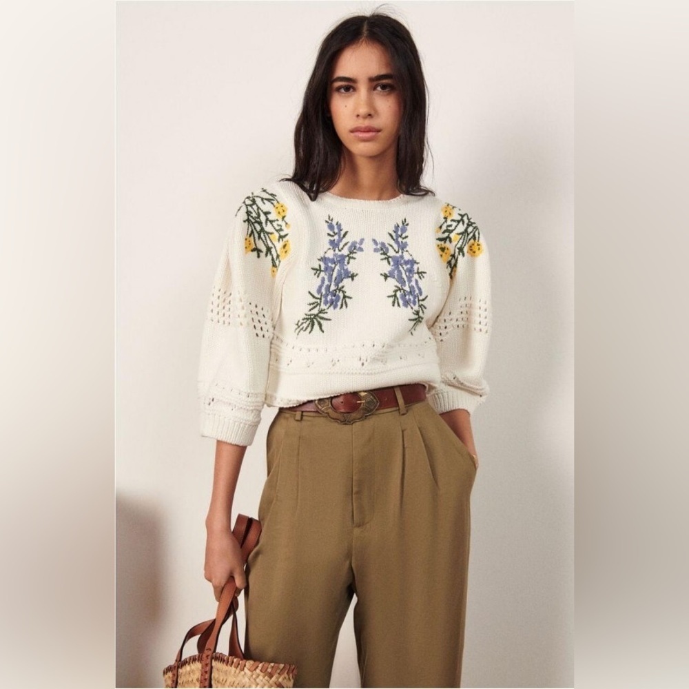 Ba&sh Boxy Floral Embroidered Sweater